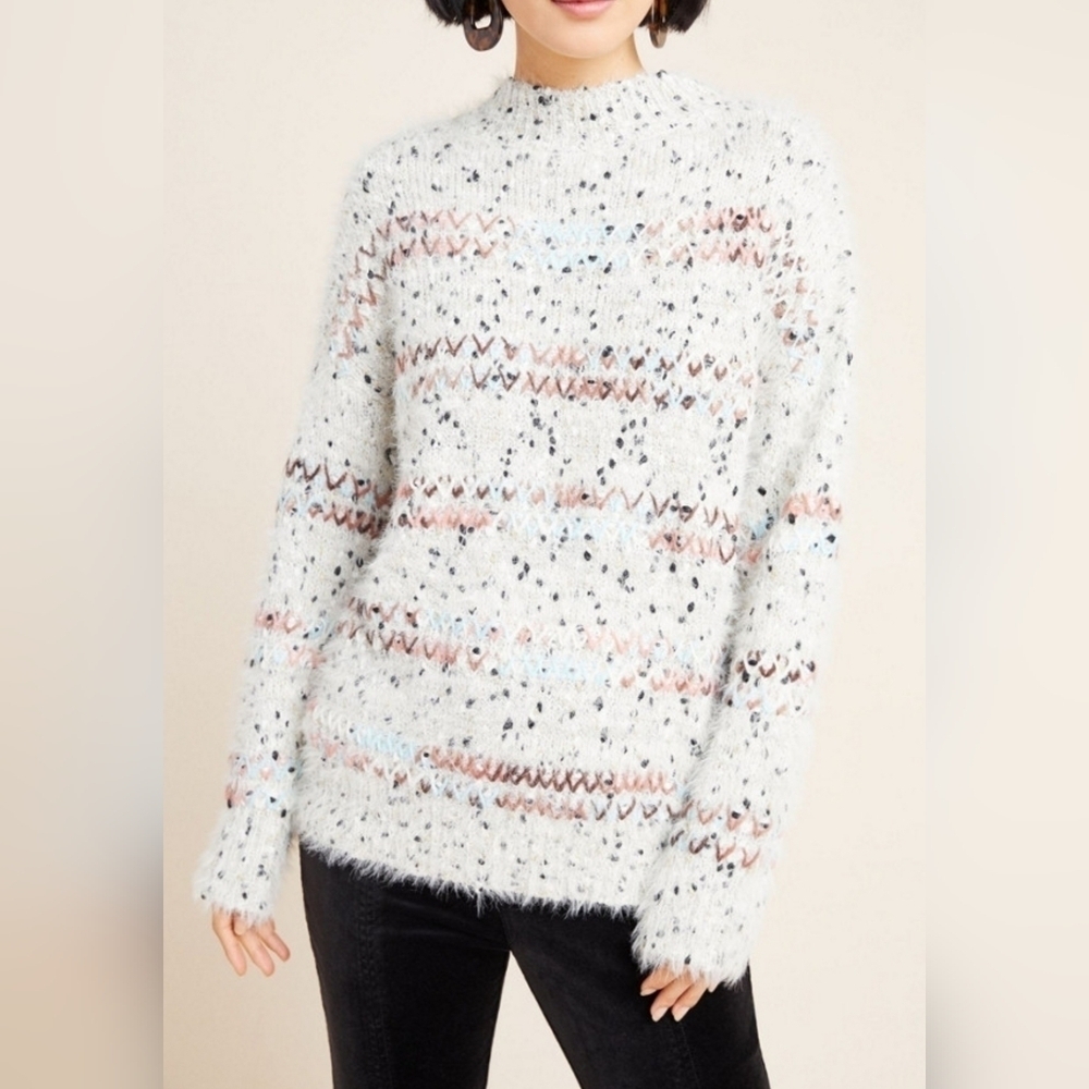 RAGA Women's Fay Eyelash Soft Embroidered Chunky Cozy Sweater, White Multi, XS